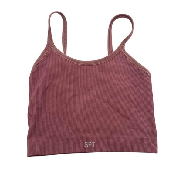 Burgundy seamless ribbed crop top Set active top has some light wear size small - Picture 1 of 3